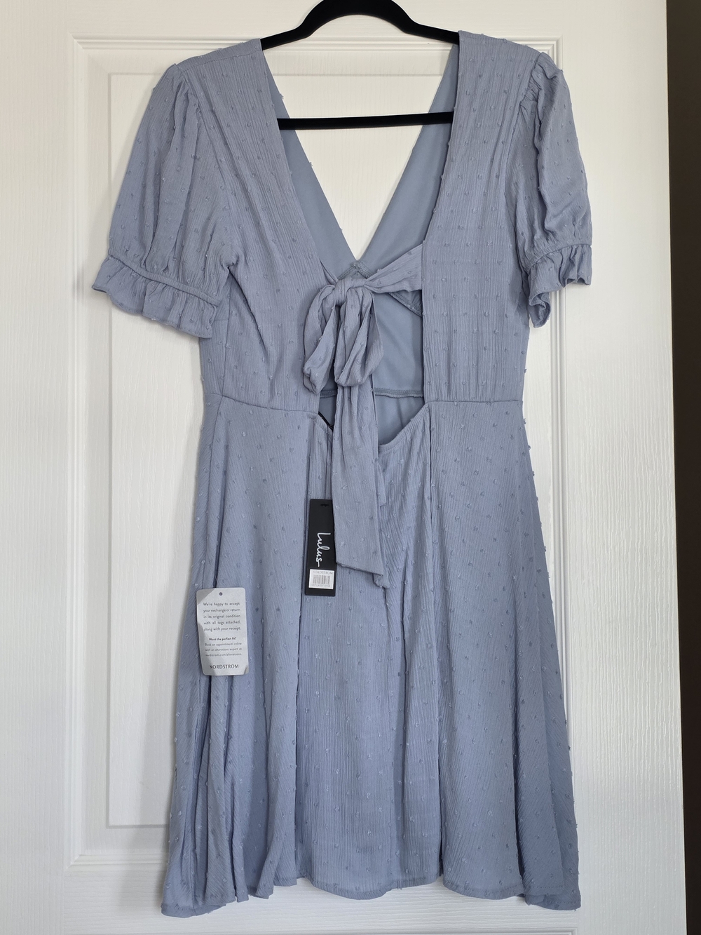 NWT Lulus Daytime Delight Swiss Dot Tie-Back Mini Dress - Blue Size L - Picture 4 of 14